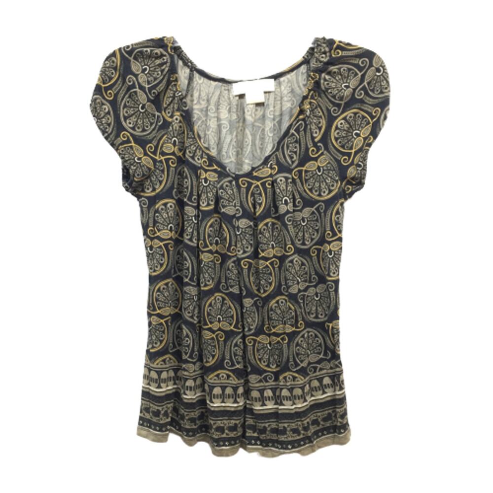 MICHAEL by MICHAEL KORS Gold Black Top Short Sleeve Knit Pullover Blouse P/M